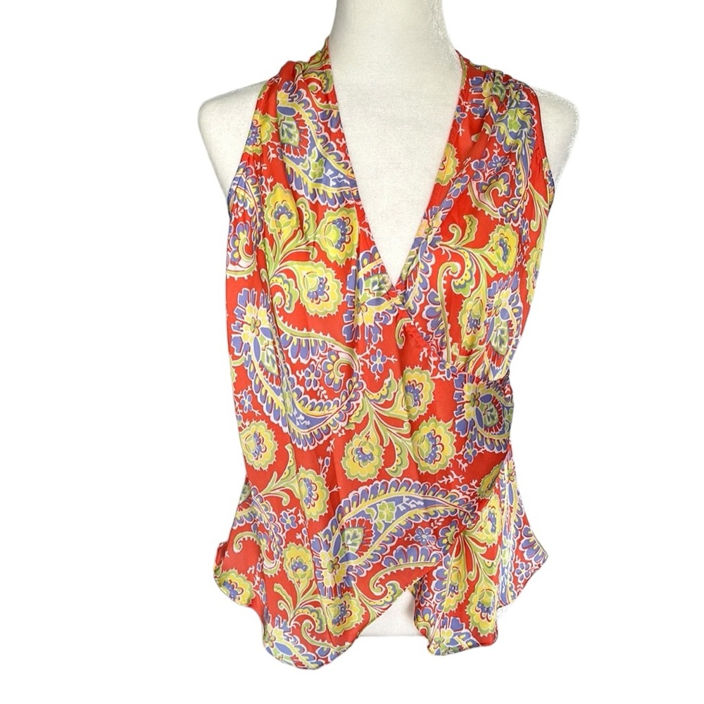 Lauren Ralph Lauren orange paisley print sleeveless blouse waistcoat size S